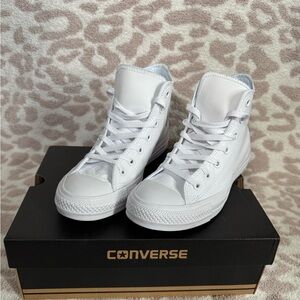 Converse All-White Leather High-Top Shoes